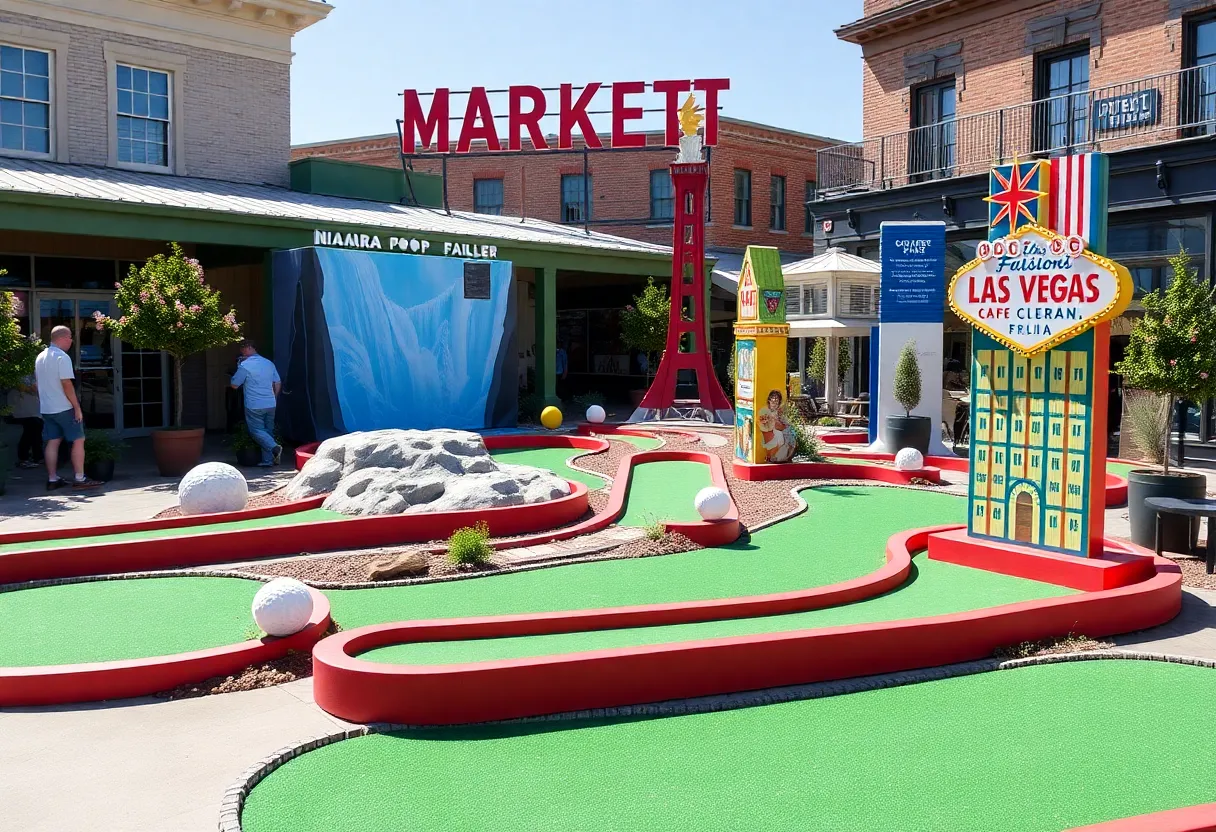 Mini golf course with oversized themed holes inspired by American landmarks