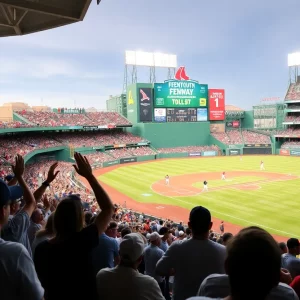 Game scene between Boston Red Sox and Pittsburgh Pirates at Fenway Park