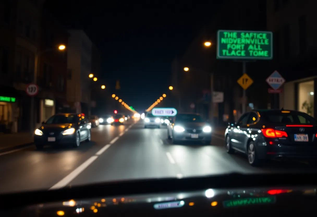 Rideshare vehicle in Somerville at night