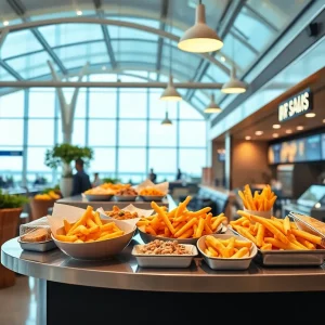 Interior of Roger's Fish & Chips restaurant at Logan Airport