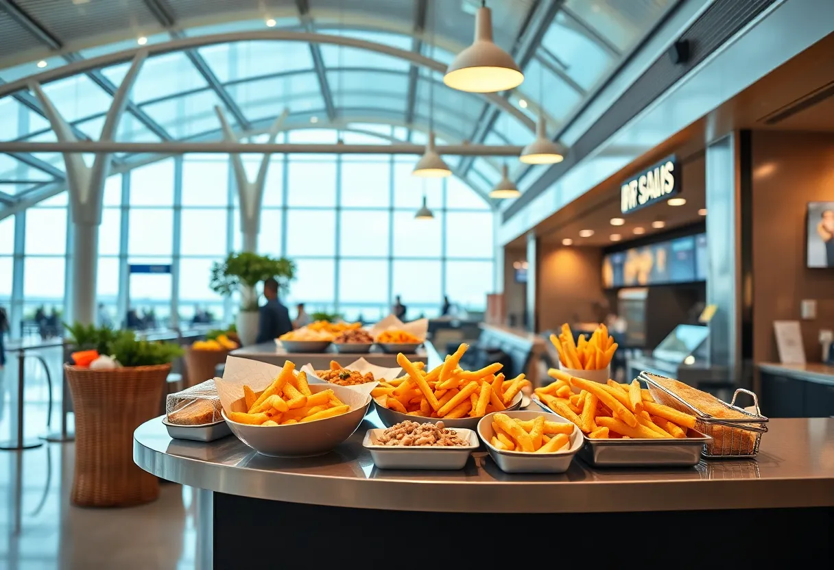 Interior of Roger's Fish & Chips restaurant at Logan Airport