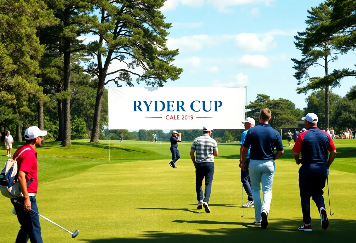 Golf players preparing for the Ryder Cup at Bethpage Black