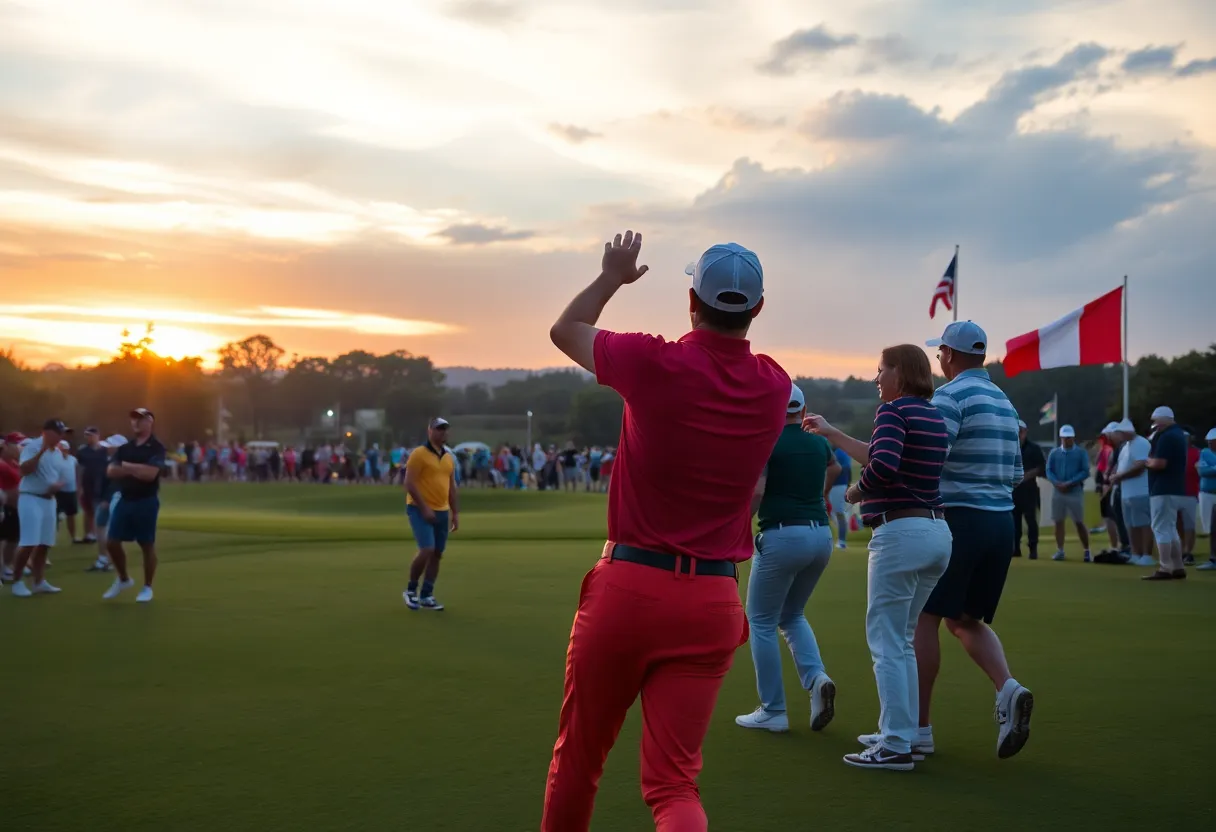 Golf players competing in a Ryder Cup match.