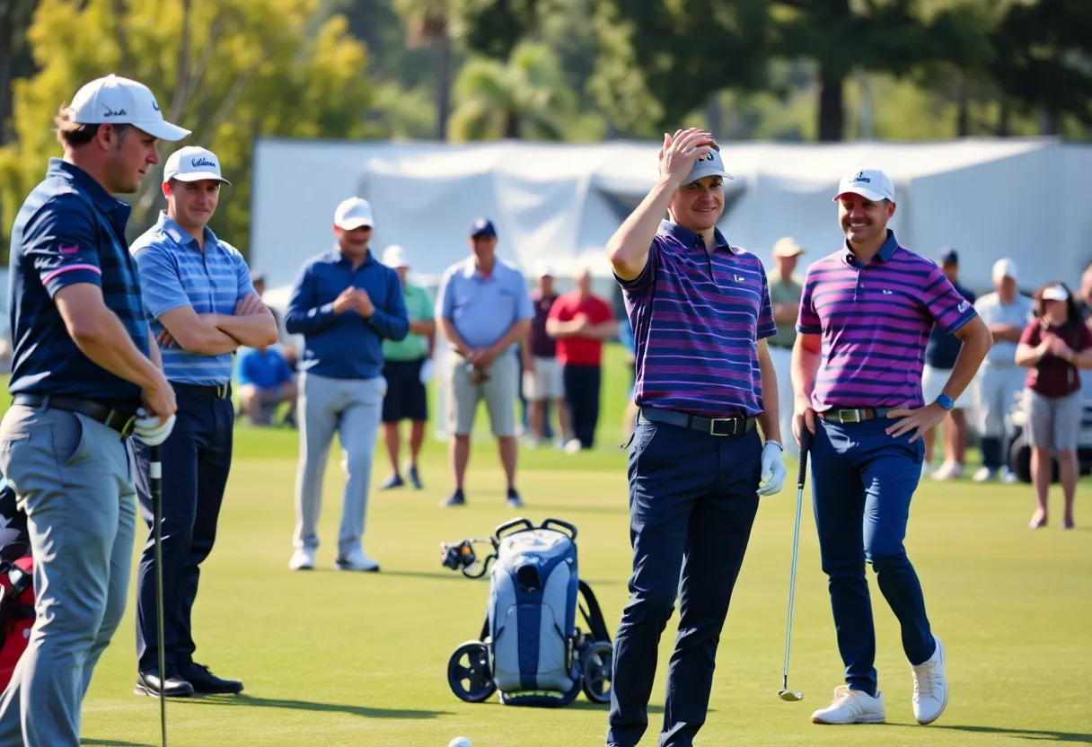 Golf players preparing for the Ryder Cup at a prestigious golf course