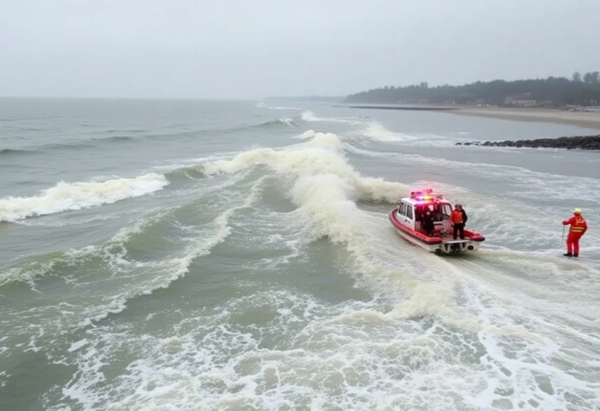 Rescue operations at Salisbury Beach after a boat capsized