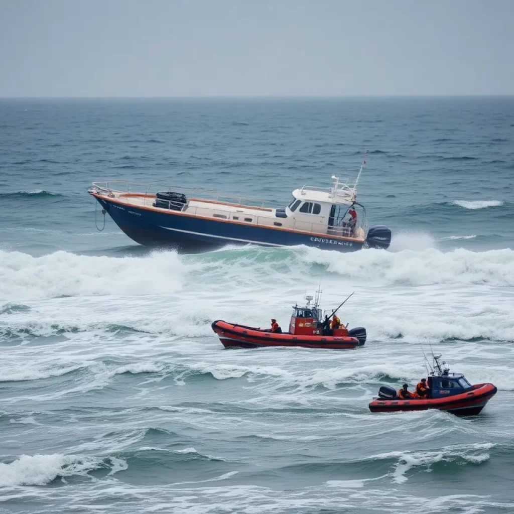 Rescue boats searching for a missing man after a boat capsized off Salisbury Beach.