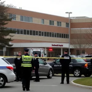 Police investigation scene outside South Shore Hospital