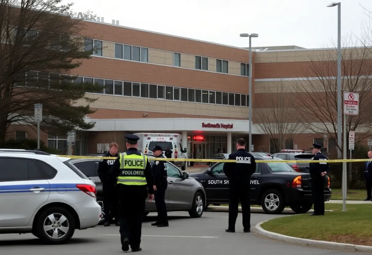 Police investigation scene outside South Shore Hospital