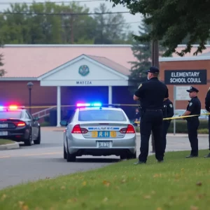 Police officers near Calvin Coolidge Elementary School responding to a shooting incident.