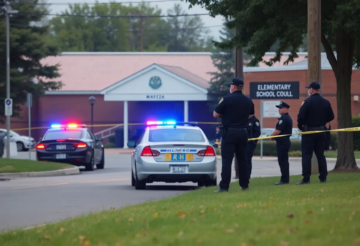 Police officers near Calvin Coolidge Elementary School responding to a shooting incident.