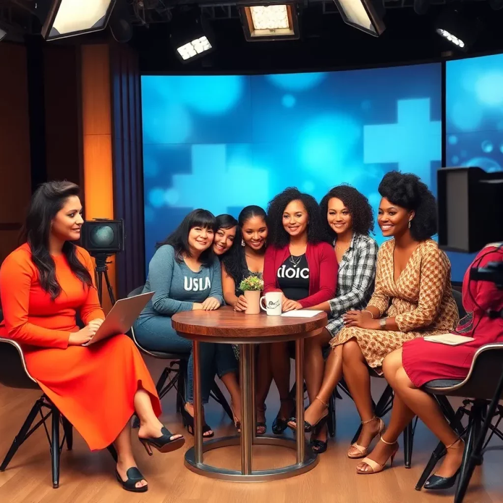 A vintage television studio with an all-women production team.