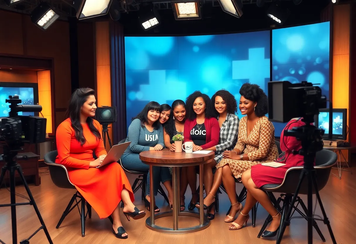 A vintage television studio with an all-women production team.