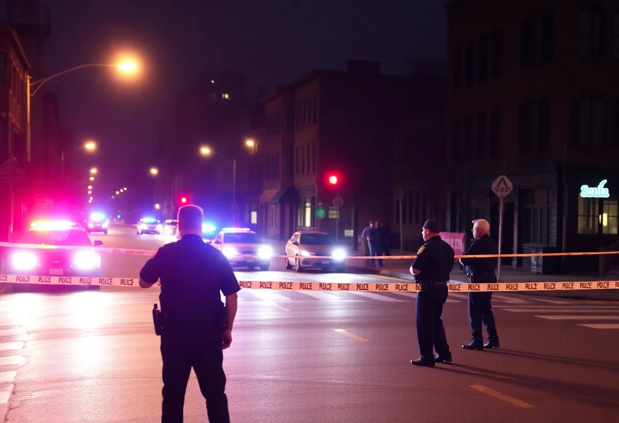 Police lights flashing at a shooting scene in South End, Boston