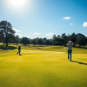 Stanford women's golf team playing in windy conditions at NCAA Championship