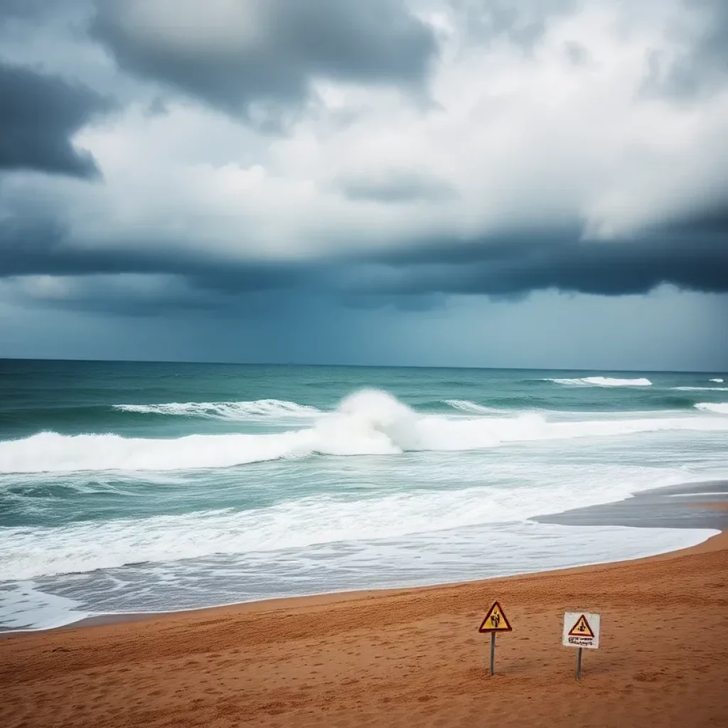 High surf and stormy weather conditions on a New England beach