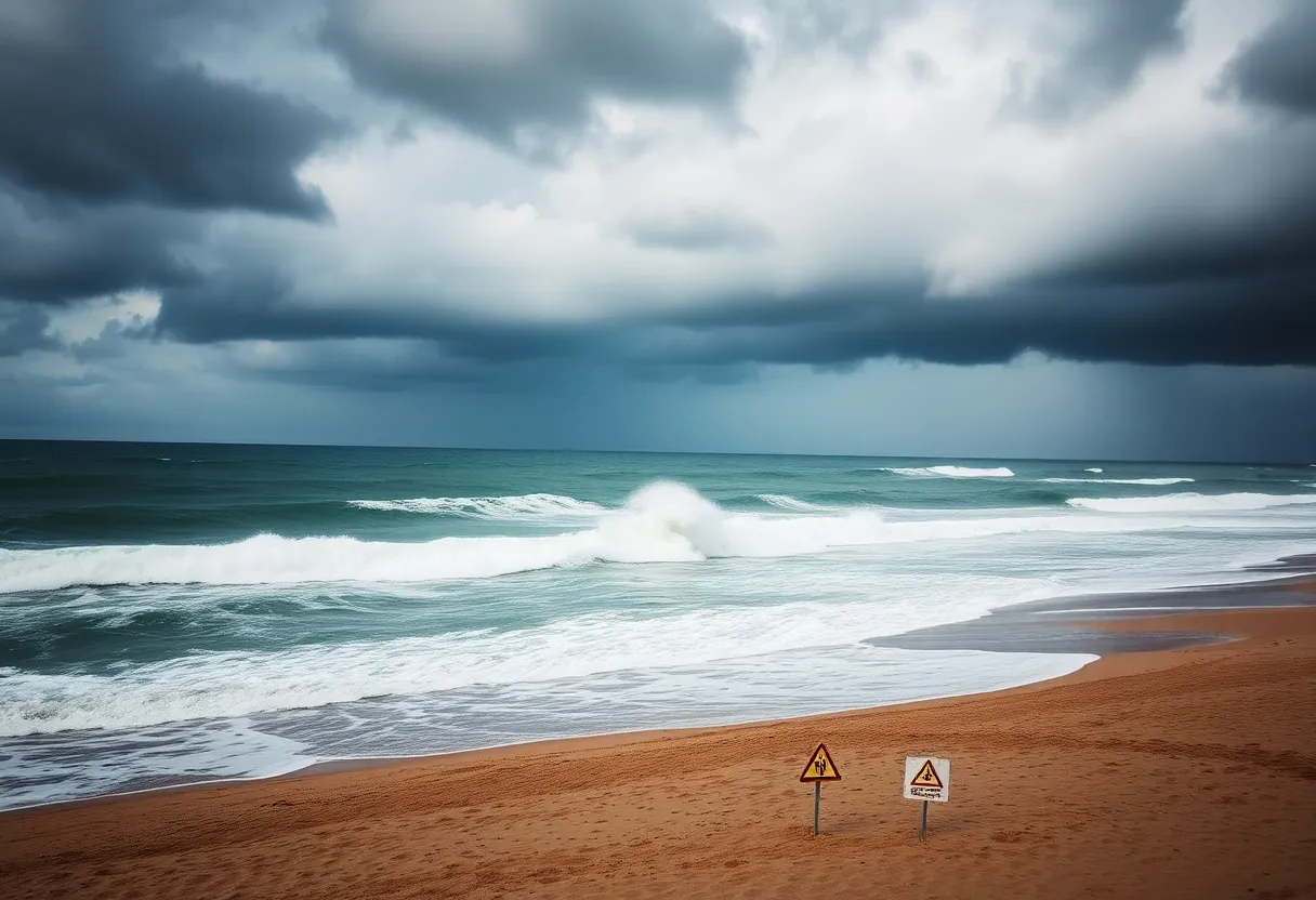 High surf and stormy weather conditions on a New England beach