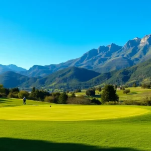 Scenic view of Taconic Golf Club with mountains in the background