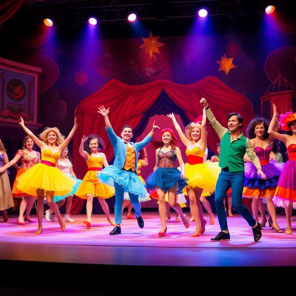 A lively performance scene from The Wiz musical in Boston