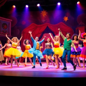A lively performance scene from The Wiz musical in Boston