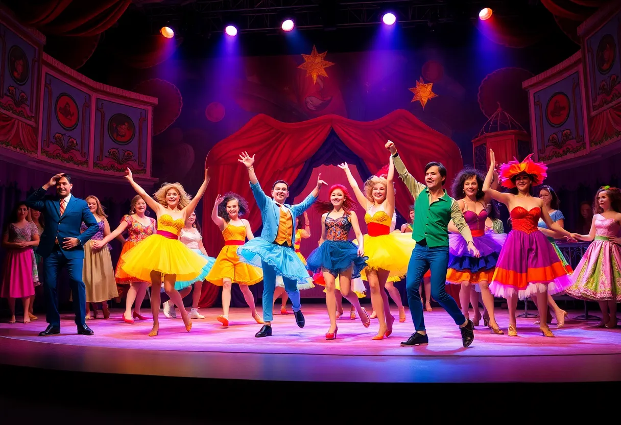 A lively performance scene from The Wiz musical in Boston