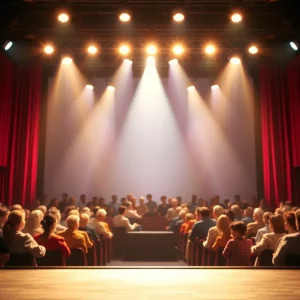 Theater stage with spotlights and an audience
