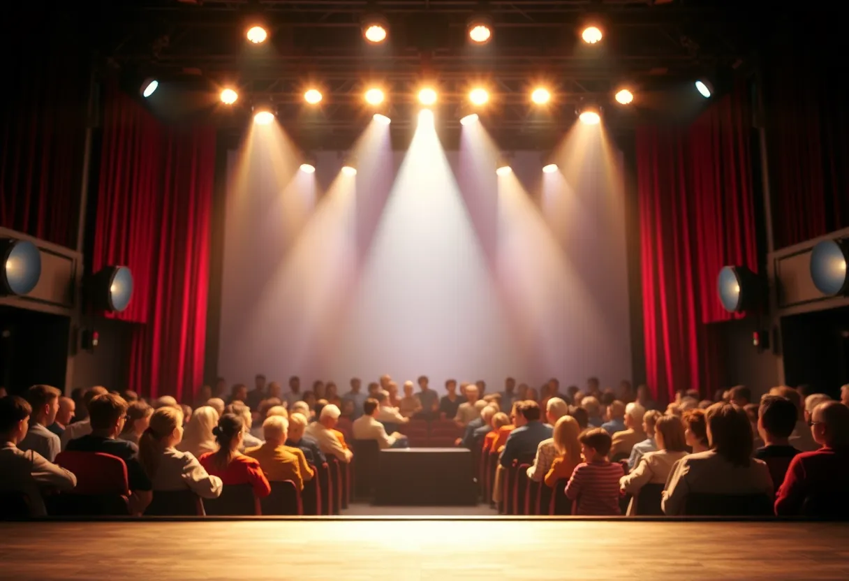 Theater stage with spotlights and an audience