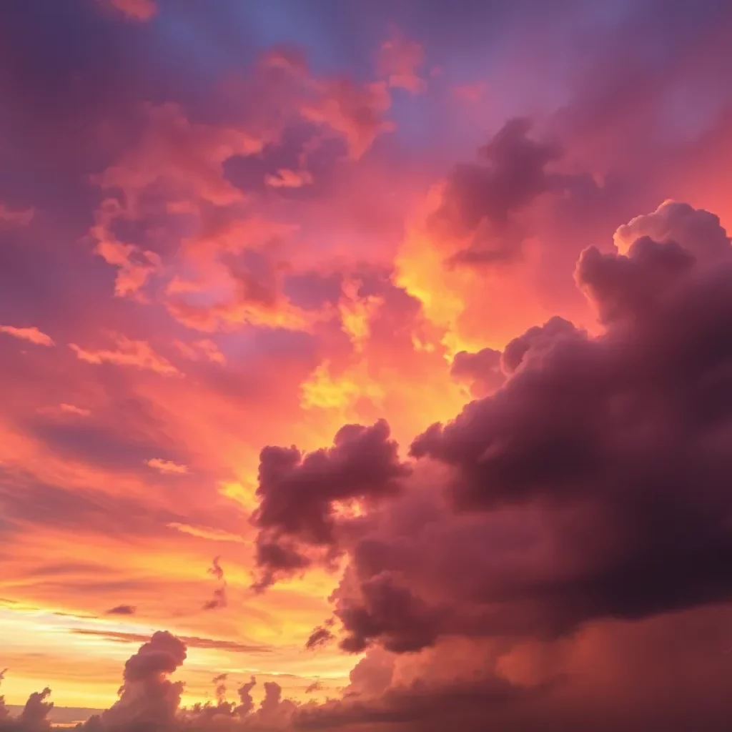 Dramatic thunderhead clouds illuminated by sunset colors in Greater Boston