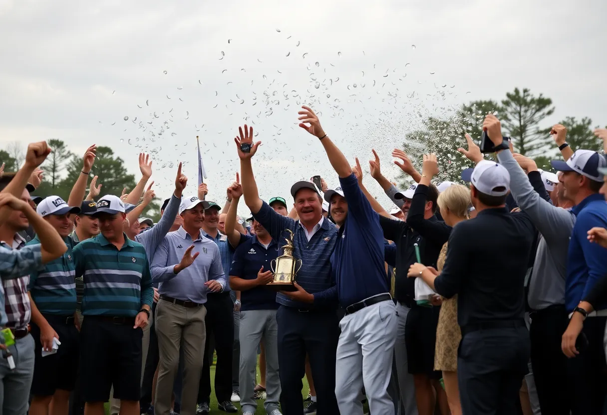 Golf tournament victory celebration