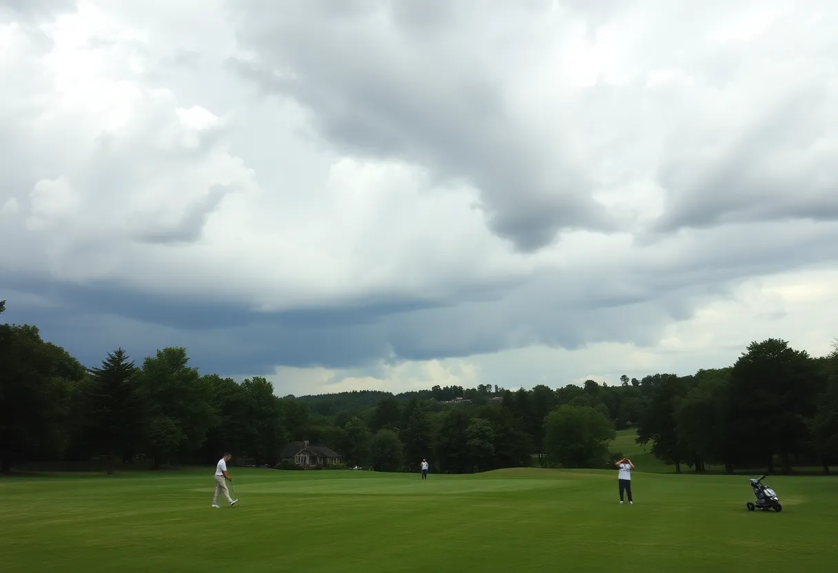 A scenic view of TPC Boston Golf Course during a storm.