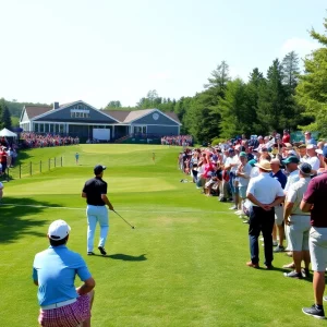 Golf championship at TPC Boston with players and fans