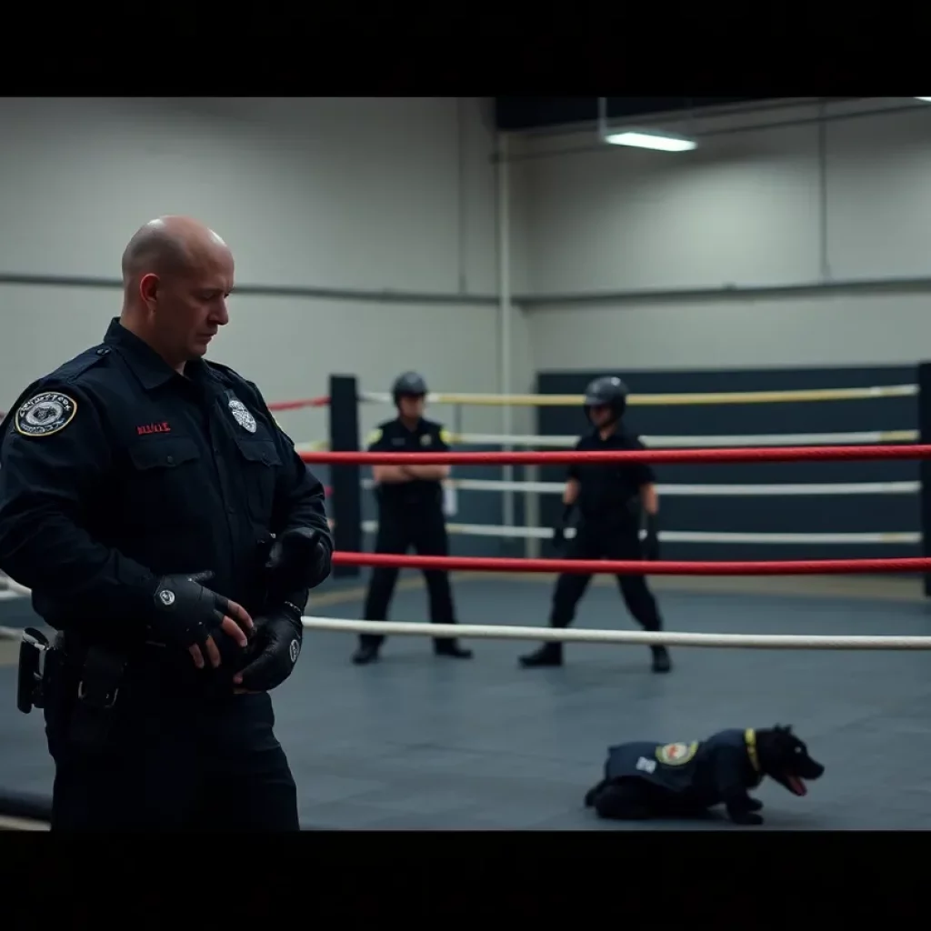 Police training facility with boxing ring