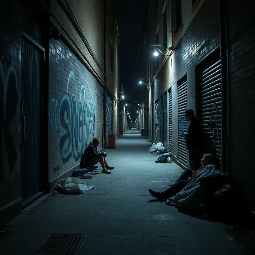 An urban alley illustrating homelessness and community vulnerability