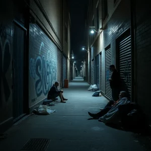An urban alley illustrating homelessness and community vulnerability