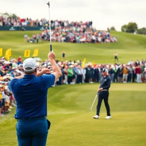 A thrilling moment at the Ryder Cup match play event.