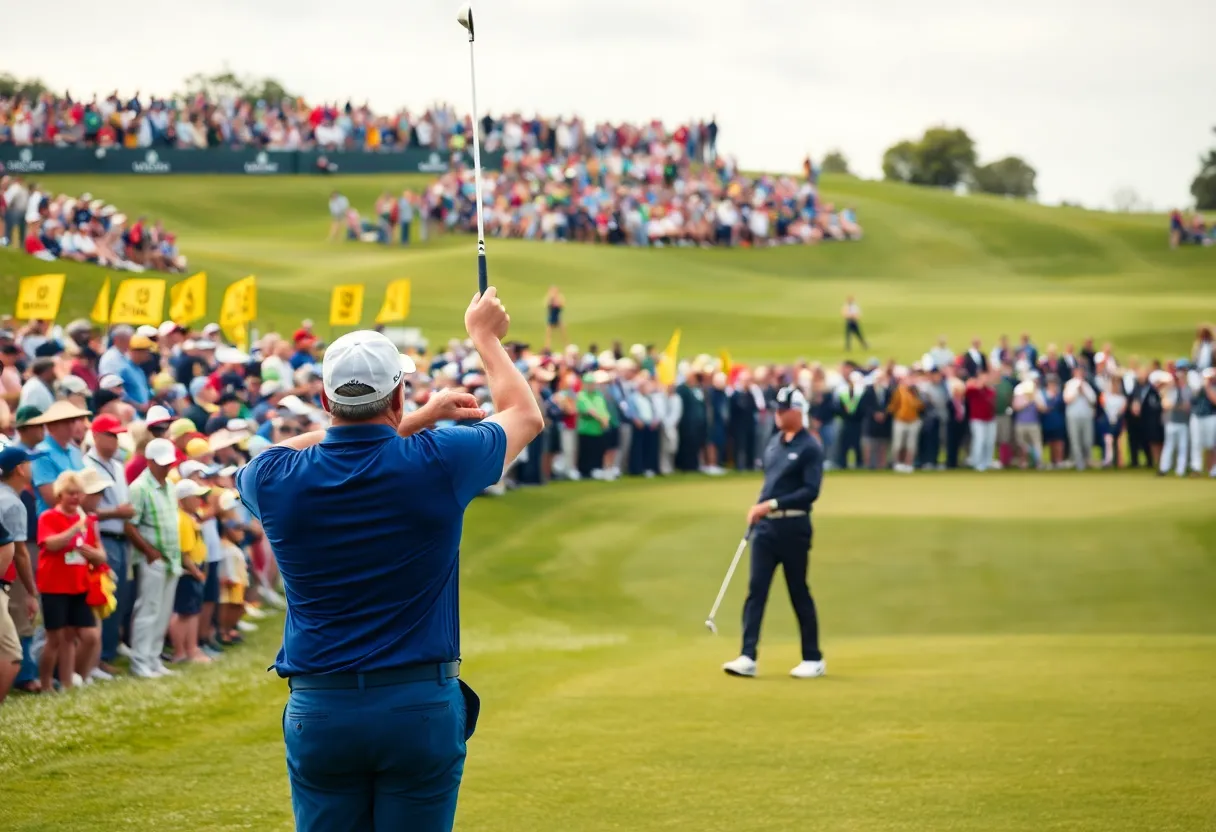 A thrilling moment at the Ryder Cup match play event.