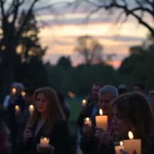 Community members holding candles at a vigil for a missing teenager.