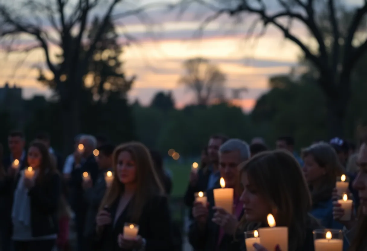 Community members holding candles at a vigil for a missing teenager.