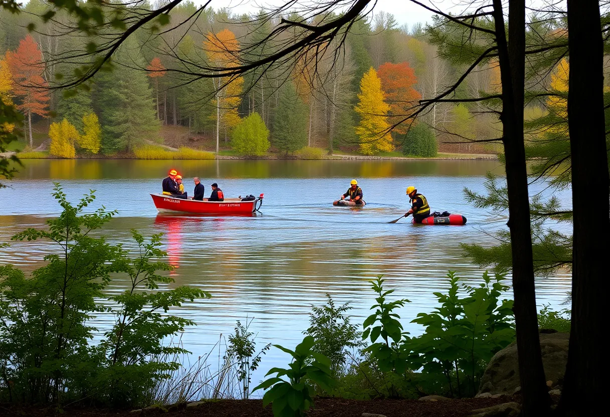 Emergency responders at Walden Pond during a rescue operation
