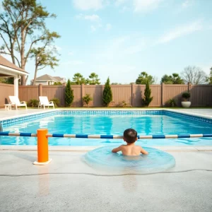 A backyard pool with safety features emphasizing the importance of water safety.