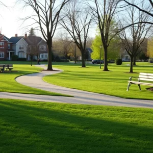 A view of a peaceful community park in Watertown, symbolizing safety and support.