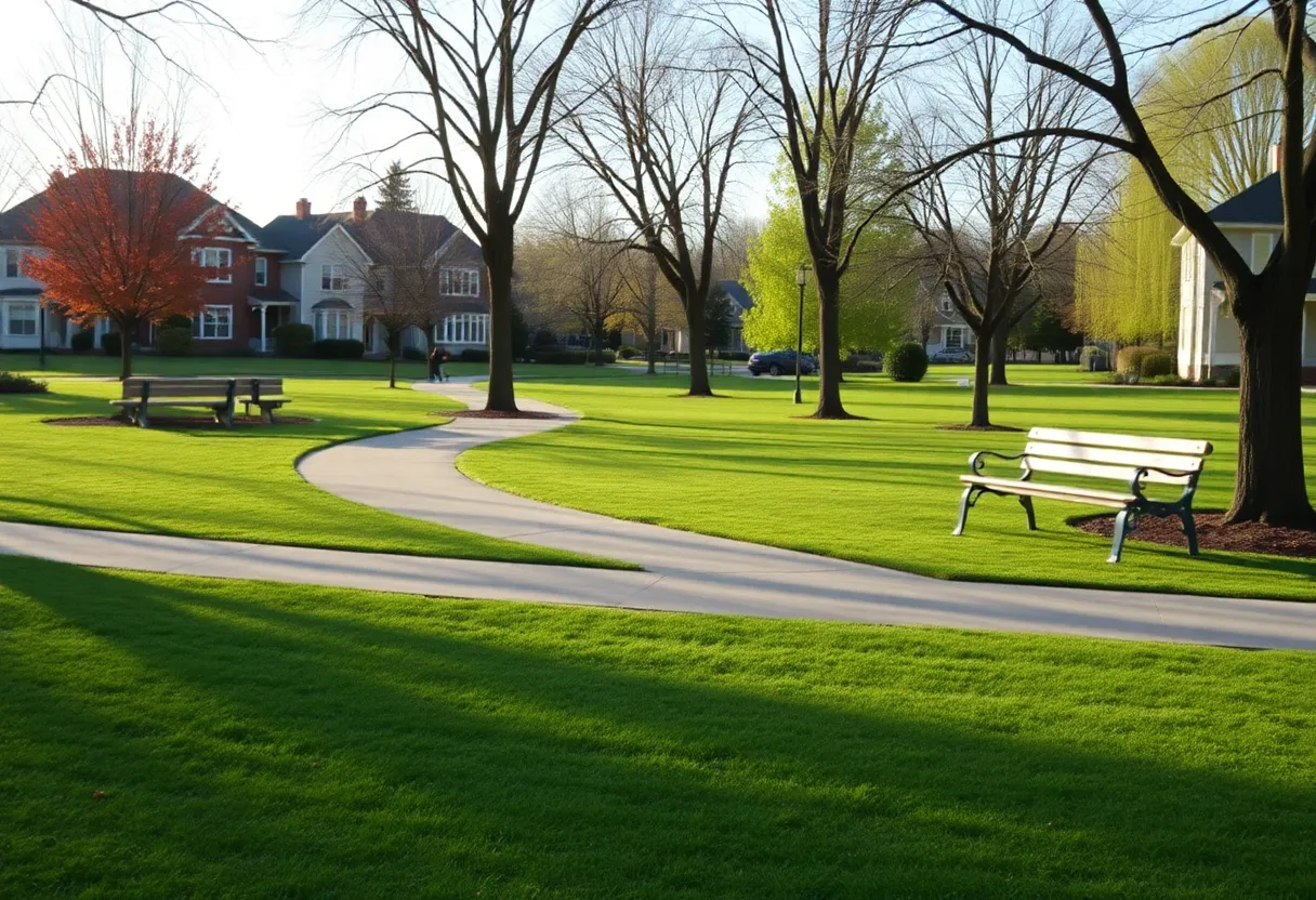 A view of a peaceful community park in Watertown, symbolizing safety and support.