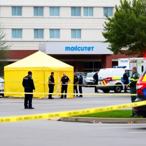 Police investigation scene at Weymouth Hospital parking lot.