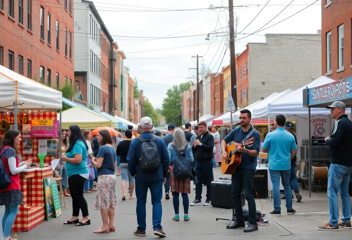 Crowd enjoying a street fair in Somerville