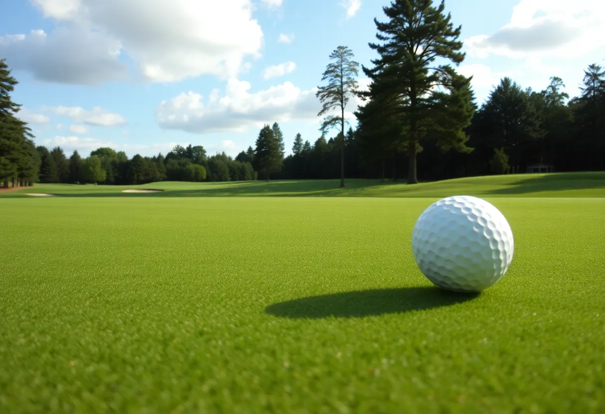 Empty golf tee in early morning light at a golf course