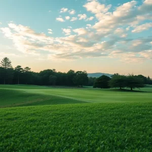 Scenic view of a golf course in Mississippi with lush fairways and oak trees
