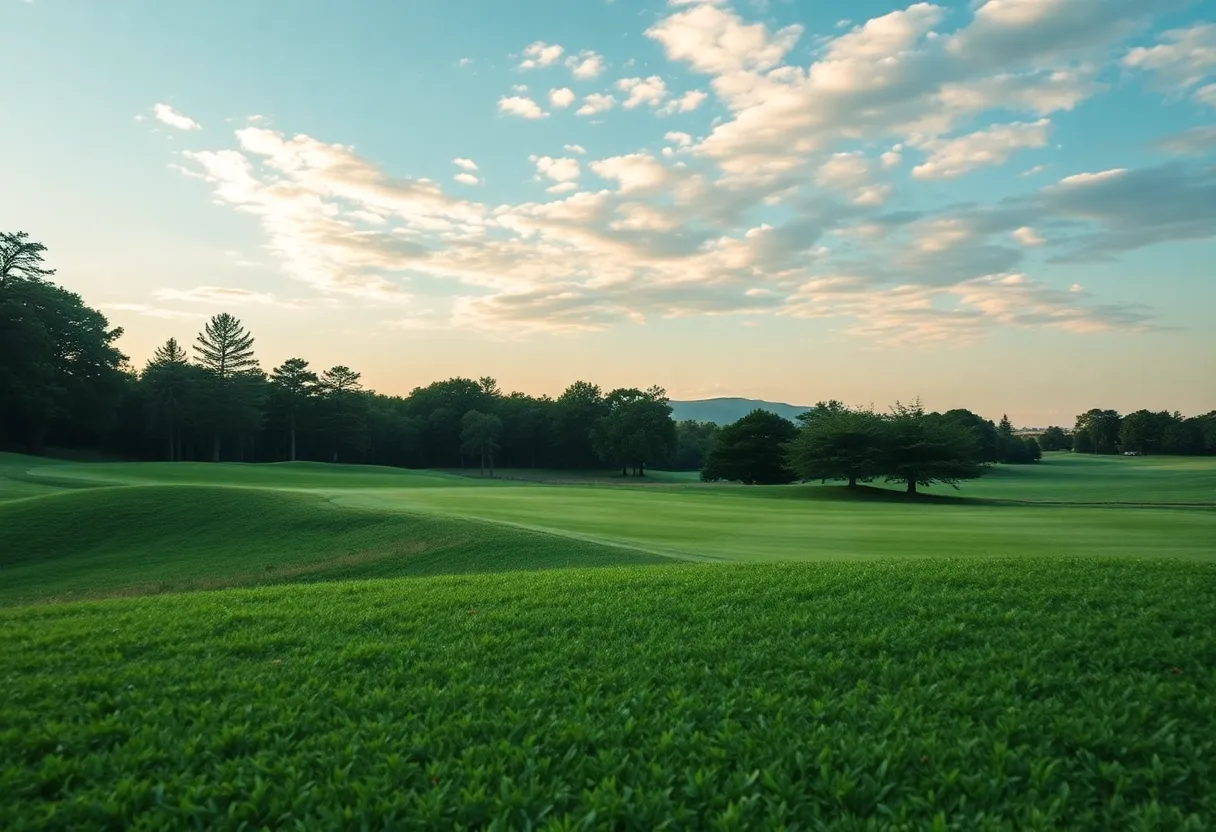 Scenic view of a golf course in Mississippi with lush fairways and oak trees