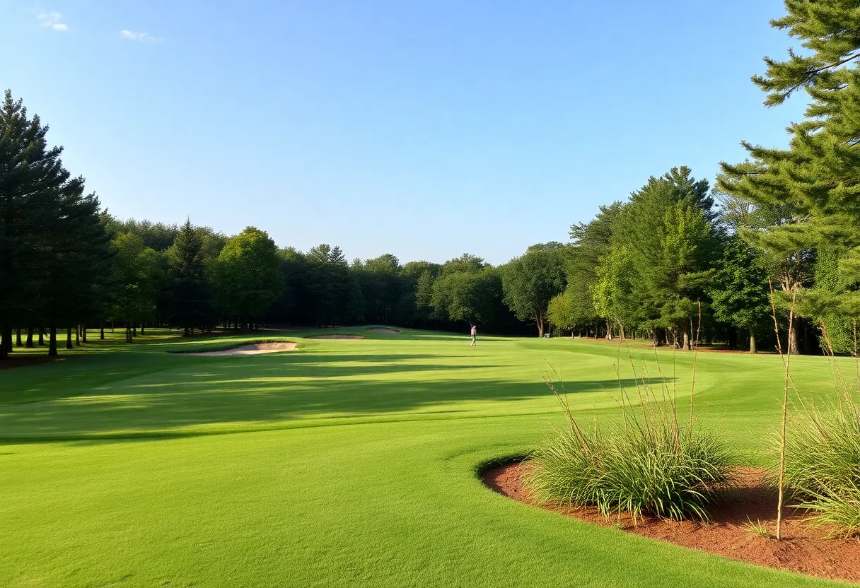 St. John's men's golf team playing in a tournament on a lush golf course
