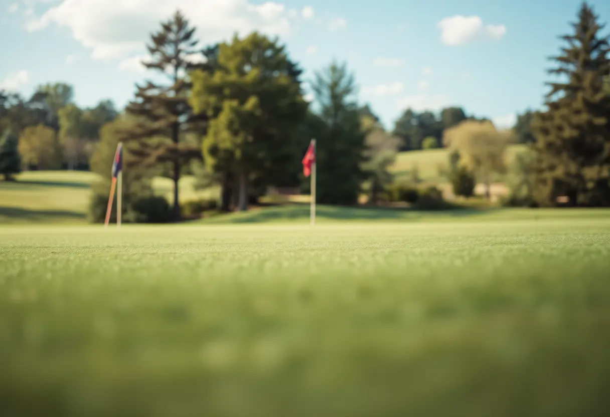 Spectacle of a Ryder Cup golf course with players and fans