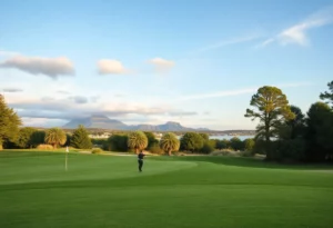 Dramatic scene at the Ryder Cup with spectators and security presence.