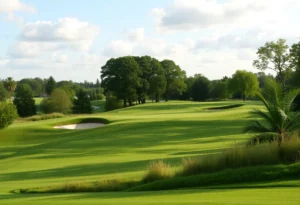 Scenic view of a Boston golf course during the Ryder Cup with fans watching.
